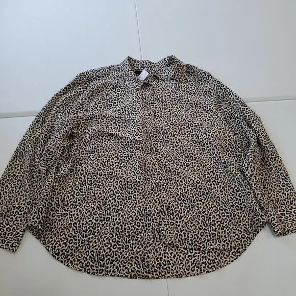 J Crew Shirt Womens 22 Brown Black Leopard Animal Print Silk Button Front J8152 - Picture 1 of 10